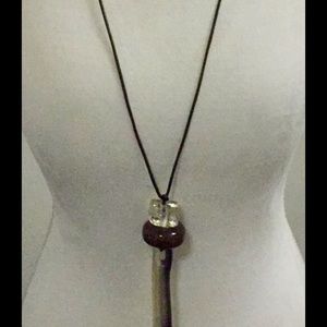 RETRO LUCITE NECKLACE ON LEATHER CORD